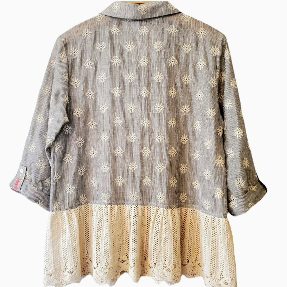 Tru Luxe Jeans Womens XL Top Embroidered Floral Wide Crochet Lace Bottom - Picture 2 of 11
